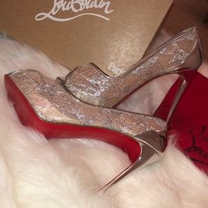 Christian Louboutin Silver Lacy detail Pumps